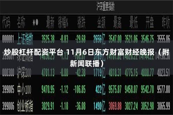 炒股杠杆配资平台 11月6日东方财富财经晚报（附新闻联播）