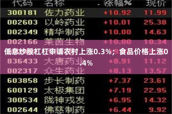 低息炒股杠杠申请农村上涨0.3%；食品价格上涨0.4%